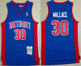 Men's Detroit Pistons #30 Ben Wallace 2003-04 Blue Hardwood Classics Soul Swingman Throwback Jersey
