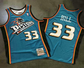 Men's Detroit Pistons #33 Grant Hill 1998-99 Teal Green Hardwood Classics Soul Printed Swingman Jersey