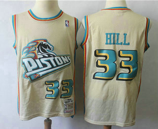 Men's Detroit Pistons #33 Grant Hill Cream Hardwood Classics Soul Swingman Throwback Jersey