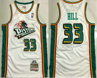Men's Detroit Pistons #33 Grant Hill White 1998-99 Hardwood Classics Soul AU Throwback Jersey