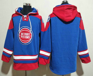 Men's Detroit Pistons Blank Blue Red Lace Up Pullover Hoodie