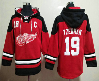 Men's Detroit Red Wings #19 Steve Yzerman Red Ageless Must Have Lace Up Pullover Hoodie