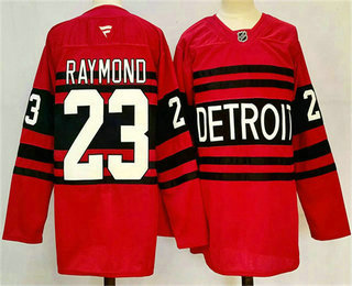 Men's Detroit Red Wings #23 Lucas Raymond Red 2024 Reverse Retro Stitched Jersey