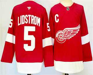 Men's Detroit Red Wings #5 Nicklas Lidstrom Red 2024 Stitched Jersey