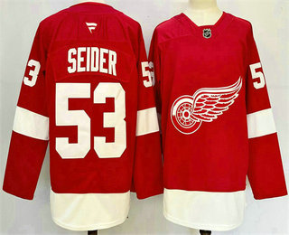 Men's Detroit Red Wings #53 Moritz Seider Red 2024 Stitched Jersey