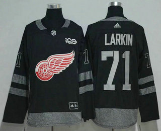 Men's Detroit Red Wings #71 Dylan Larkin Black 100th Anniversary Adidas Stitched NHL 2017 Hockey Jersey