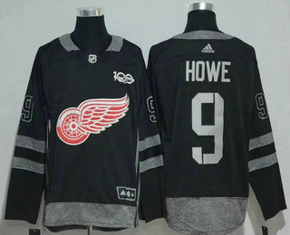 Men's Detroit Red Wings #9 Gordie Howe Black 100th Anniversary Adidas Stitched NHL 2017 Hockey Jersey