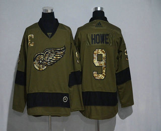 Men's Detroit Red Wings #9 Gordie Howe Green Salute To Service Adidas Stitched NHL Jersey