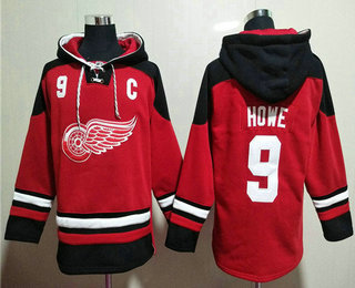 Men's Detroit Red Wings #9 Gordie Howe Red Ageless Must Have Lace Up Pullover Hoodie