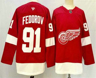 Men's Detroit Red Wings #91 Sergei Fedorov Red 2024 Stitched Jersey