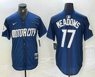 Men's Detroit Tigers #17 Parker Meadows Navy 2024 City Connect Cool Base Limited Stitched Jersey
