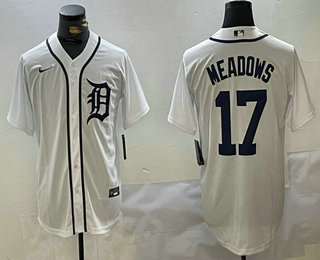 Men's Detroit Tigers #17 Parker Meadows White Cool Base Stitched Jersey