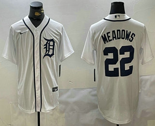 Men's Detroit Tigers #22 Parker Meadows White Cool Base Stitched Jersey