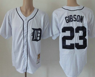 Men's Detroit Tigers #23 Kirk Gibson 1984 White Mitchell & Ness Throwback Jersey