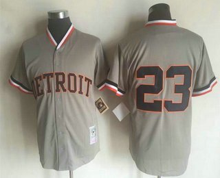 Men's Detroit Tigers #23 Kirk Gibson Gray Button Throwback Cooperstown Collection Stitched MLB Mitchell & Ness Jersey