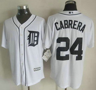 Men's Detroit Tigers #24 Miguel Cabrera 2015 White With Navy Jersey