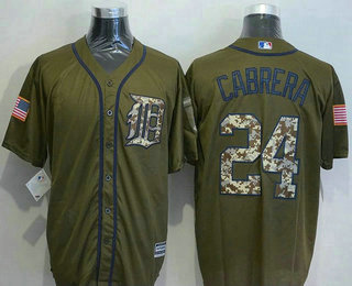 Men's Detroit Tigers #24 Miguel Cabrera Green Salute to Service Cool Base Baseball Jersey