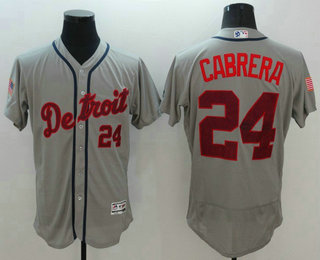 Men's Detroit Tigers #24 Miguel Cabrera Grey Fashion Stars & Stripes 2016 Flexbase MLB Independence Day Jersey