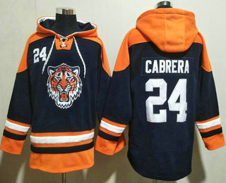 Men's Detroit Tigers #24 Miguel Cabrera Nave Blue Ageless Must Have Lace Up Pullover Hoodie