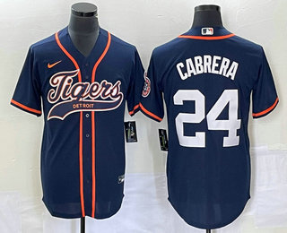 Men's Detroit Tigers #24 Miguel Cabrera Navy Blue Cool Base Stitched Baseball Jersey