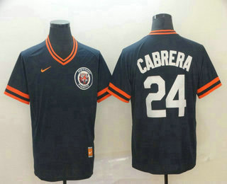 Men's Detroit Tigers #24 Miguel Cabrera Navy Blue Nike Cooperstown Collection Legend V Neck Jersey