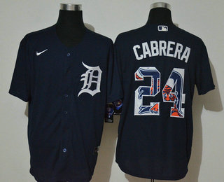 Men's Detroit Tigers #24 Miguel Cabrera Navy Blue Team Logo Stitched MLB Cool Base Nike Jersey