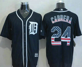 Men's Detroit Tigers #24 Miguel Cabrera Navy Blue USA Flag Fashion MLB Baseball Jersey