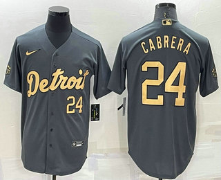 Men's Detroit Tigers #24 Miguel Cabrera Number Grey 2022 All Star Stitched Cool Base Nike Jersey