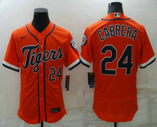 Men's Detroit Tigers #24 Miguel Cabrera Orange Stitched MLB Flex Base Nike Jersey