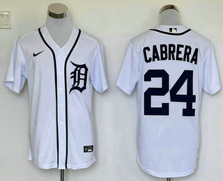 Men's Detroit Tigers #24 Miguel Cabrera White Stitched Cool Base Nike Jersey