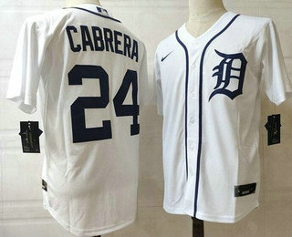 Men's Detroit Tigers #24 Miguel Cabrera White Stitched Cool Base Nike Jersey