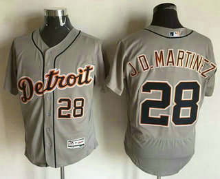 Men's Detroit Tigers #28 J. D. Martinez Gray Road 2016 Flexbase Majestic Baseball Jersey