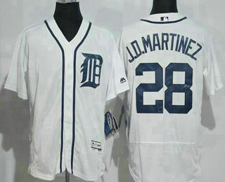 Men's Detroit Tigers #28 J. D. Martinez White Home Stitched MLB 2016 Majestic Flex Base Jersey