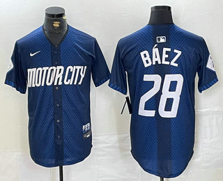 Men's Detroit Tigers #28 Javier Baez 2024 Navy City Connect Cool Base Limited Stitched Jersey