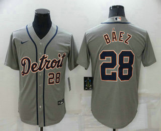 Men's Detroit Tigers #28 Javier Baez Grey Stitched Cool Base Nike Jersey