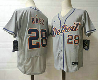 Men's Detroit Tigers #28 Javier Baez Grey Stitched MLB Flex Base Nike Jersey