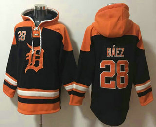 Men's Detroit Tigers #28 Javier Baez Navy Blue Ageless Must Have Lace Up Pullover Hoodie