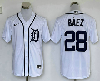 Men's Detroit Tigers #28 Javier Baez White Stitched Cool Base Nike Jersey