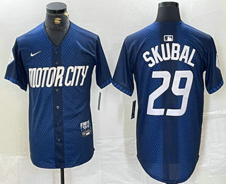 Men's Detroit Tigers #29 Tarik Skubal 2024 Navy City Connect Cool Base Limited Stitched Jersey