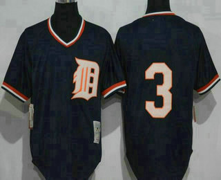 Men's Detroit Tigers #3 Allan Trammell Navy Blue Mitchell & Ness Cooperstown Mesh Batting Practice Jersey