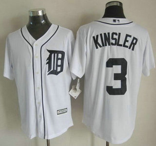 Men's Detroit Tigers #3 Ian Kinsler 2015 White With Navy Jersey