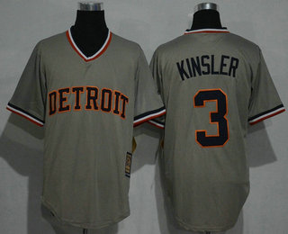 Men's Detroit Tigers #3 Ian Kinsler Gray Pullover Majestic Cool Base Cooperstown Collection Jersey