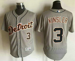 Men's Detroit Tigers #3 Ian Kinsler Gray Road 2016 Flexbase Majestic Baseball Jersey