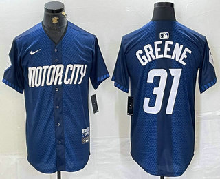 Men's Detroit Tigers #31 Riley Greene 2024 Navy City Connect Cool Base Limited Stitched Jersey