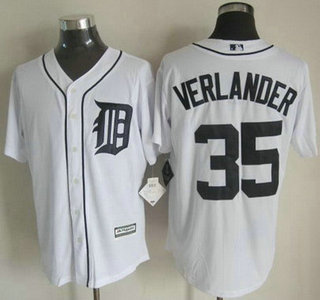 Men's Detroit Tigers #35 Justin Verlander 2015 White With Navy Jersey