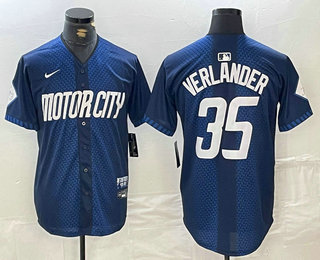 Men's Detroit Tigers #35 Justin Verlander Navy 2024 City Connect Cool Base Limited Stitched Jersey