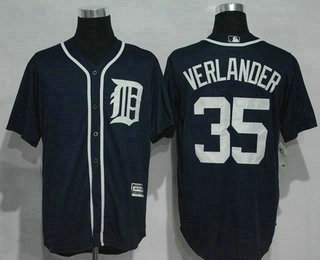 Men's Detroit Tigers #35 Justin Verlander Navy Blue Cool Base Majestic Baseball Jersey