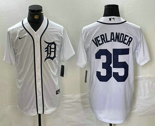 Men's Detroit Tigers #35 Justin Verlander White Stitched Cool Base Jersey