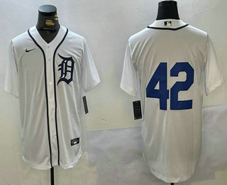 Men's Detroit Tigers #42 Jackie Robinson White Cool Base Stitched Jersey