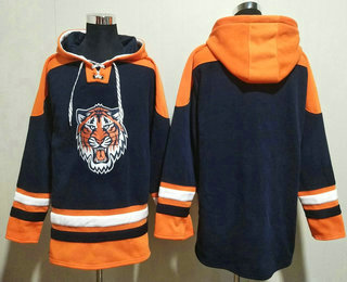 Men's Detroit Tigers Blank Nave Blue Ageless Must Have Lace Up Pullover Hoodie